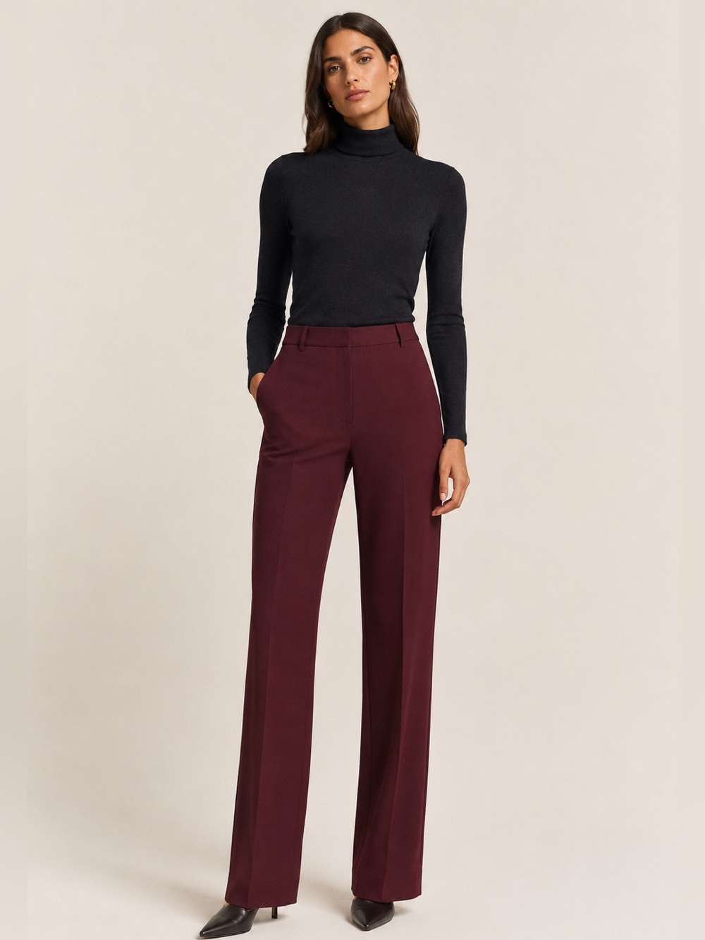 Max Mara 100% Virgin Wool Straight Leg Trousers Oxblood Burgundy IT 40 US 6